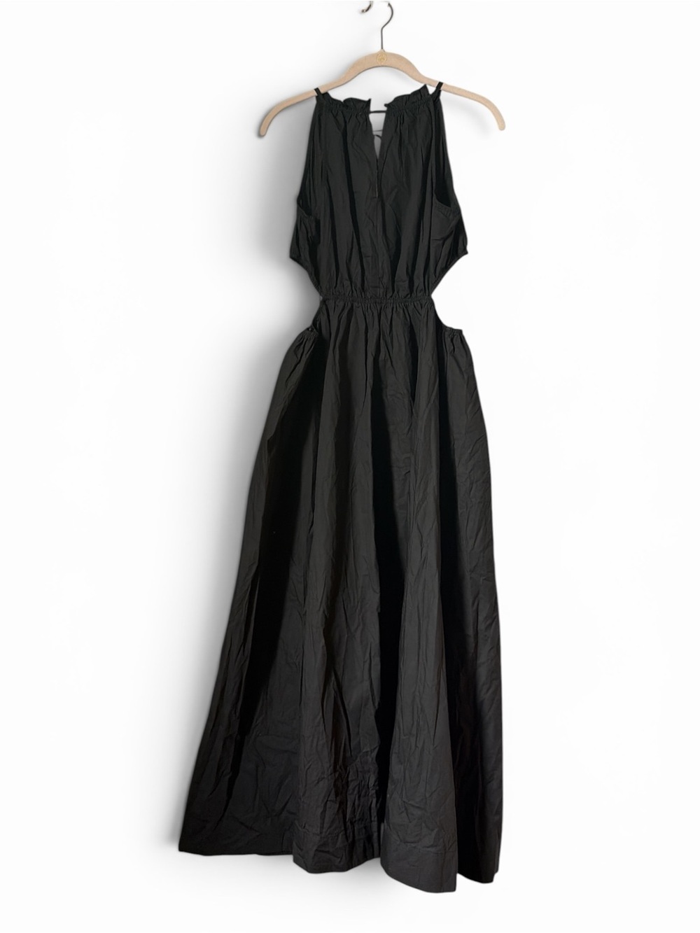 Moon River Black Halter Cutout Midi Dress 100% Cotton Ruffle Tie Neck Small NWT